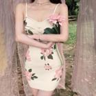 Spaghetti Strap Floral Print Sheath Dress Pink Floral - White - One Size
