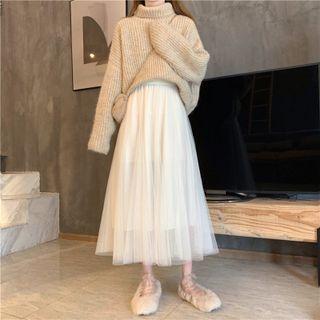Plain Mesh Maxi Skirt