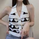 Sleeveless Heart Print Cardigan As Shown In Figure - One Size