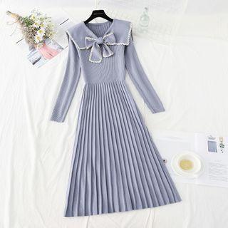 Collared Ribbed Midi A-line Knit Dress
