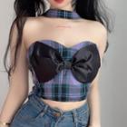 Bow-accent Plaid Tube Top