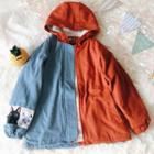 Color Block Fleece-lined Zip Jacket As Shown In Figure - One Size
