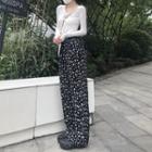 Long-sleeve Tie-front Top / Camisole Top / Print Wide-leg Pants