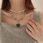 Heart Layered Necklace 1 Pc - Heart Layered Necklace - Green - One Size