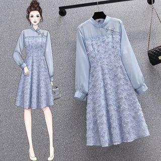Puff-sleeve Floral Fringed A-line Dress