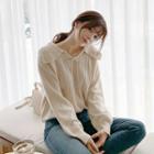 Beribboned Wide-collar Cable-knit Top Nude - One Size