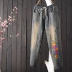 Flower Embroidered Harem Jeans