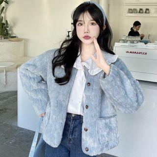 Button-up Chenille Jacket / Peter Pan-collar Double-breasted Shirt