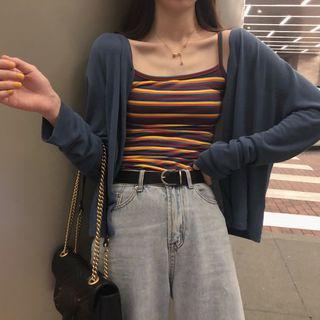 Rainbow-stripe Top / Light Cardigan