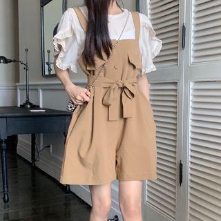 Short-sleeve Ruffle Blouse / Button-up Jumper Shorts
