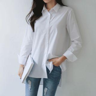 Wide-cuff Dip-back Plain Shirt