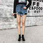 Fishnet Panel Distressed Denim Shorts