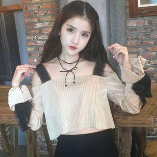 Color Panel Off Shoulder Cropped Chiffon Top