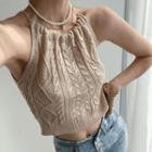 Cutout-back Cable-knit Halter Top
