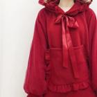 Frill Trim Hoodie Dress Wine Red - One Size