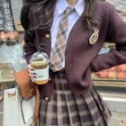 Plaid Pleated Skirt / Tie / Cardigan / Shirt