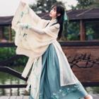 Set: Long-sleeve Hanfu Top + Light Jacket + Maxi Skirt