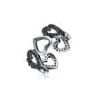 925 Sterling Silver Vintage Elegant Fashion Heart Shape Adjustable Opening Ring Black - One Size