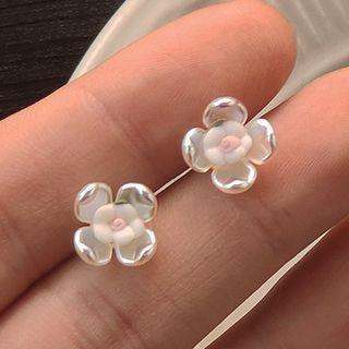 Flower Resin Earring 1 Pair - 1639 - Transparent - One Size