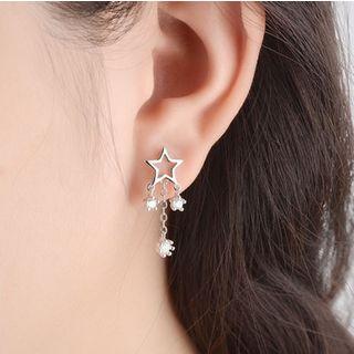 Rhinestone Star Dangle Earring Silver - One Size