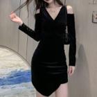 Velvet Cold Shoulder Long-sleeve Sheath Dress