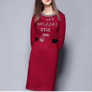 Letter Embroidered Long Sleeve Dress