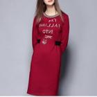 Letter Embroidered Long Sleeve Dress