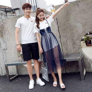 Couple Matching Strappy Dress / Short-sleeve T-shirt / Shorts