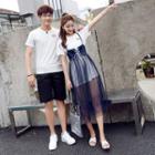 Couple Matching Strappy Dress / Short-sleeve T-shirt / Shorts