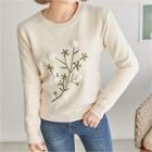 Pom Pom Embroidered Wool Blend Sweater