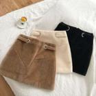 Plain High-waist Velvet A-line Skirt