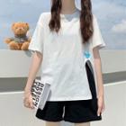 Heart Embroidered Slit T-shirt / Wide-leg Shorts