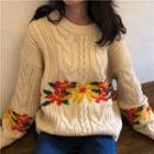 Floral Cable Knit Sweater