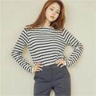 Round-neck Stripe T-shirt Cream - One Size