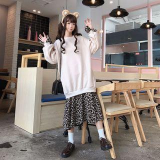 Mock Two-piece Leopard Print Panel Midi Dress