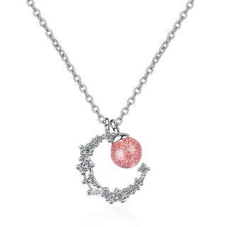 Rhinestone Moon Pendant Necklace 1 Pc - Silver & Red - One Size