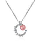 Rhinestone Moon Pendant Necklace 1 Pc - Silver & Red - One Size