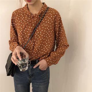 Long-sleeve Dotted Blouse / Midi Pleated Pinafore Dress