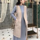 Long-sleeve Midi Knitted Dress / Woolen Vest