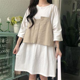 Set: Plain Short-sleeve Mini T-shirt Dress + Camisole Top