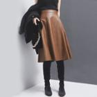 Faux-leather A-line Midi Skirt
