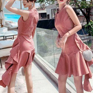 Sleeveless Strip Mermaid Skirt