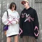 Couple Matching Crane Embroidery Hoodie