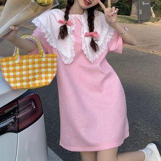 Short-sleeve Collared Shift Dress Pink - One Size