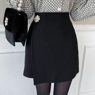 Faux-pearl Detail Wrap Miniskirt