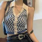 Halter Striped Knit Tank Top As Shown In Figure - One Size