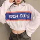 Long-sleeve Lettering Print Cropped Polo-shirt