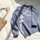 Contrast Trim Knit Sweater Blue - One Size