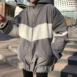 Color Block Hooded Zip-up Jacket