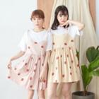 Mock Two-piece Short-sleeve Fruit Print Dress